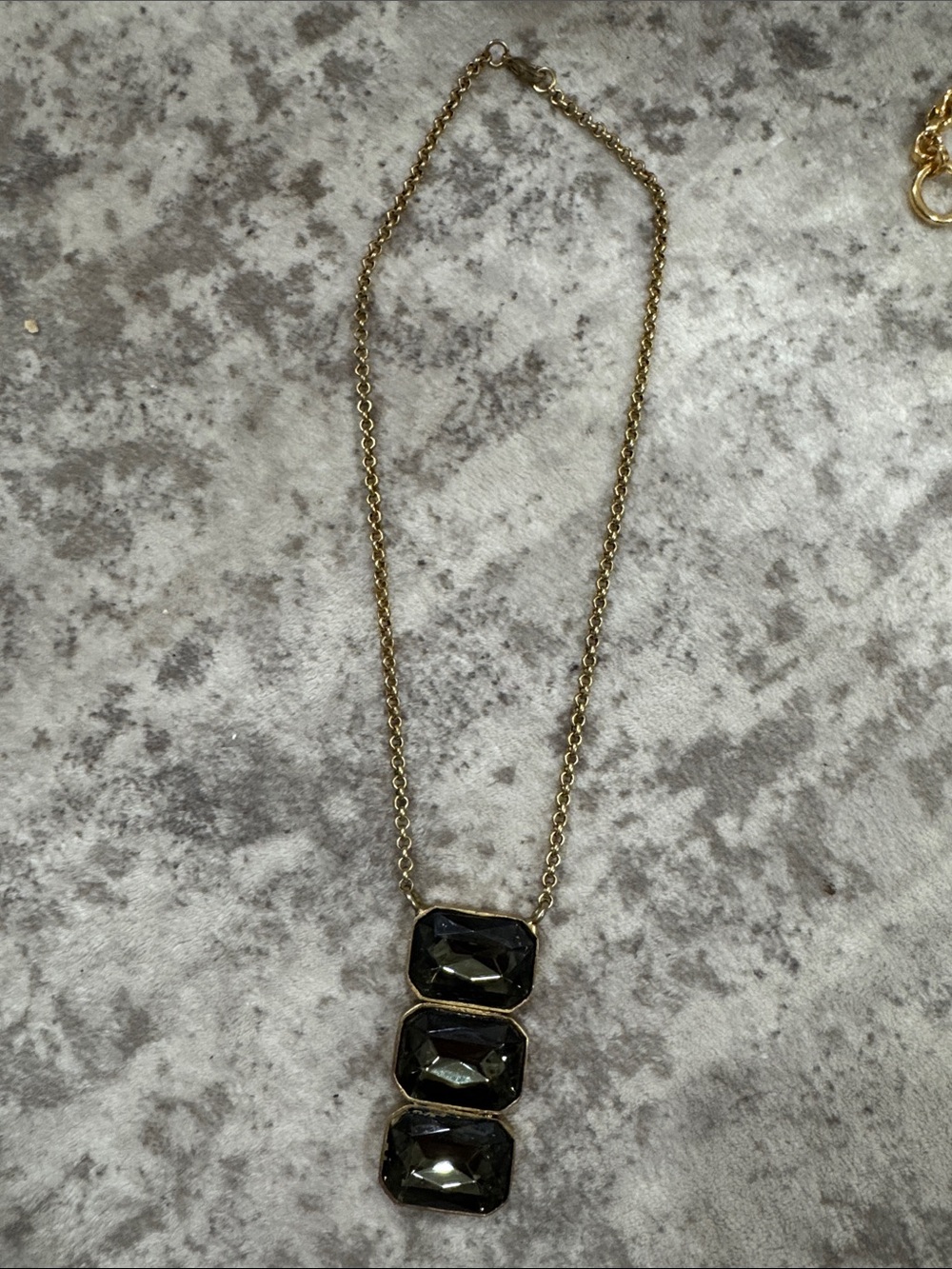 Gold Chain Necklace with a triple Smokey  Stone Pendant